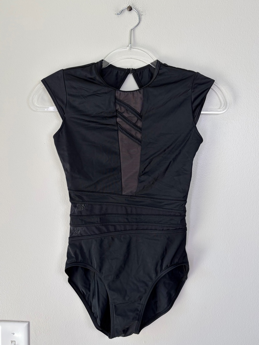 Balera Black Shadow Line Mesh Detailed Cap Sleeve Dance Leotard